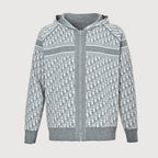 Dior Oblique Reversible Hooded Zip Jacket in Grey Cashmere Knit