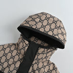 Gucci Beige GG Monogram Jacquard Black Colorblock Full-Zip Hooded Windbreaker Jacket