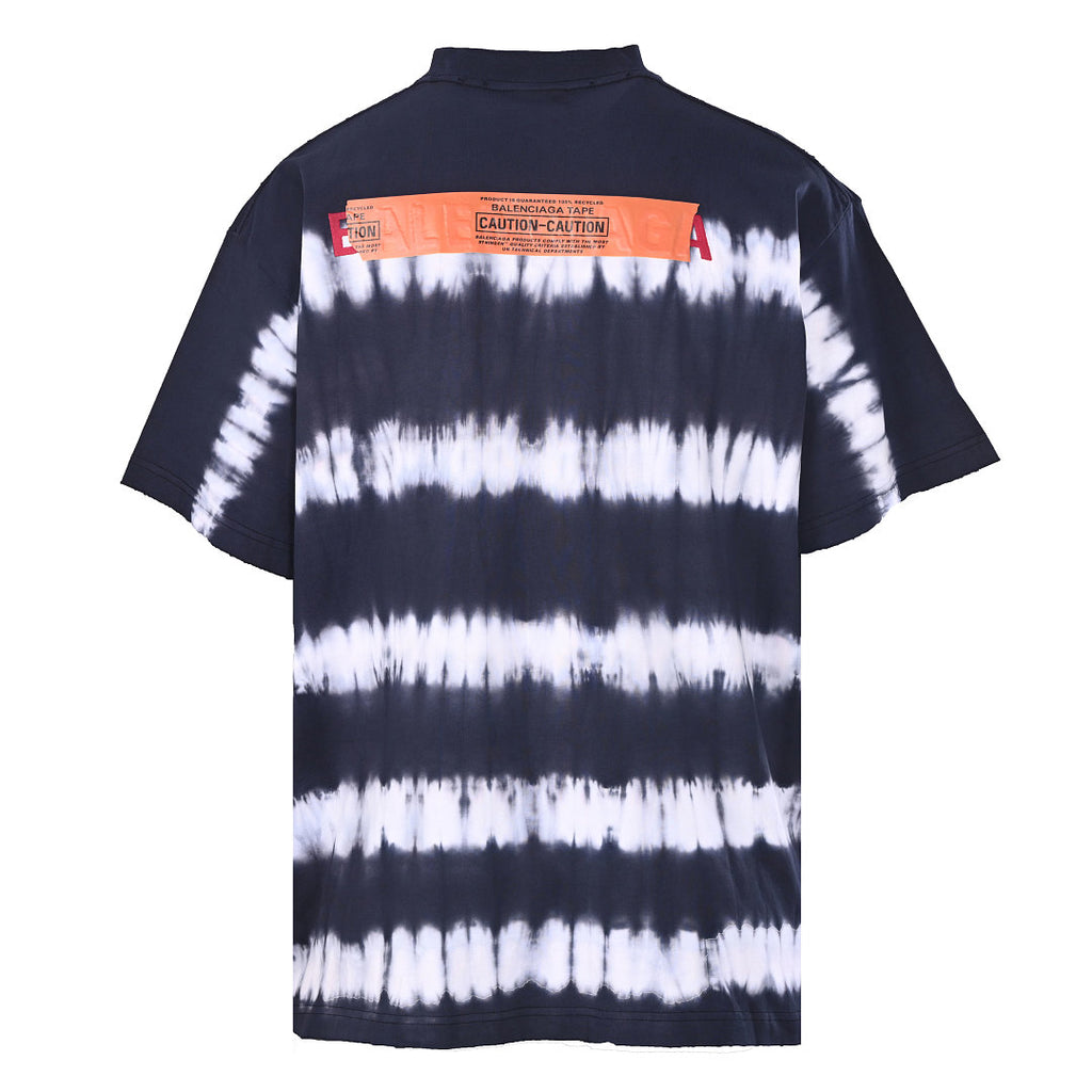 Balenciaga Caution Label Tie-Dye Stripe Oversized T-Shirt – Navy