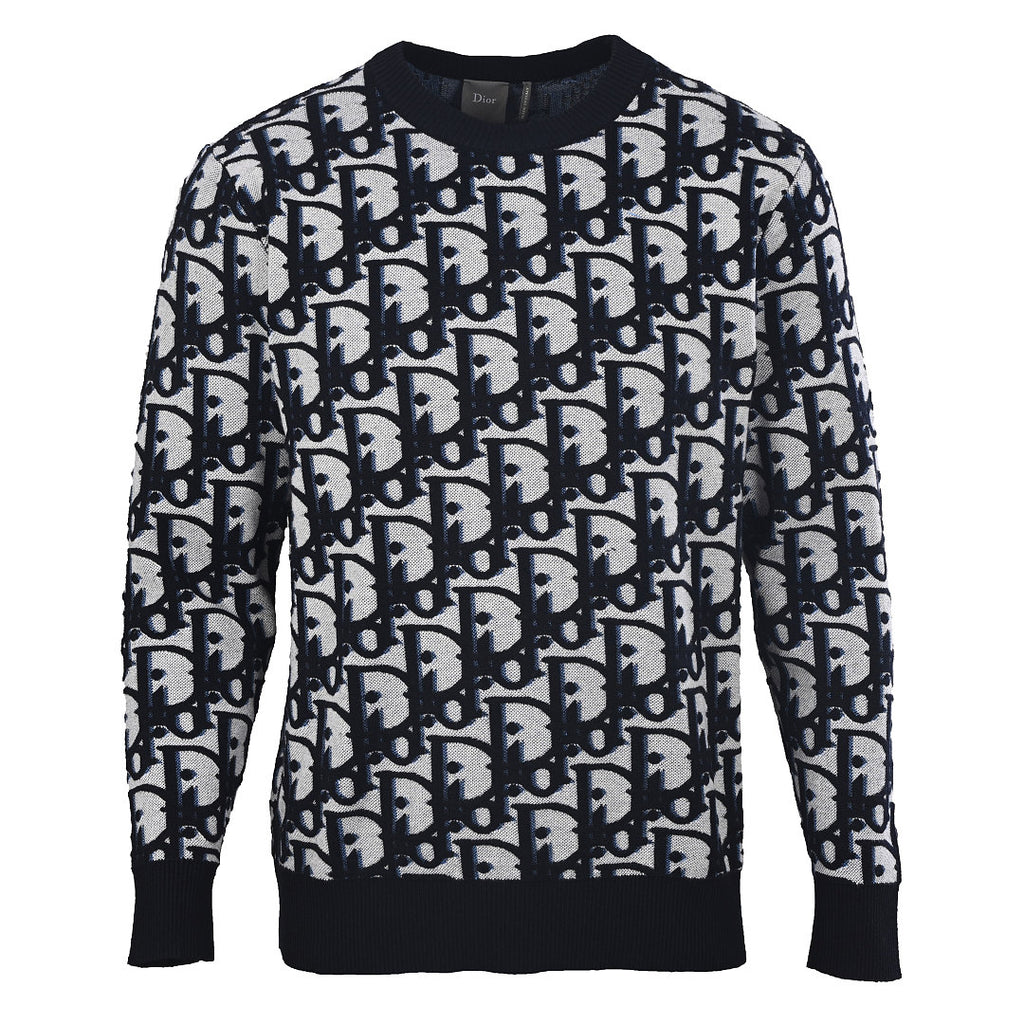 DIOR CD All-Over Logo Jacquard Knit Sweater in Cotton-Wool Blend (Two Colors)