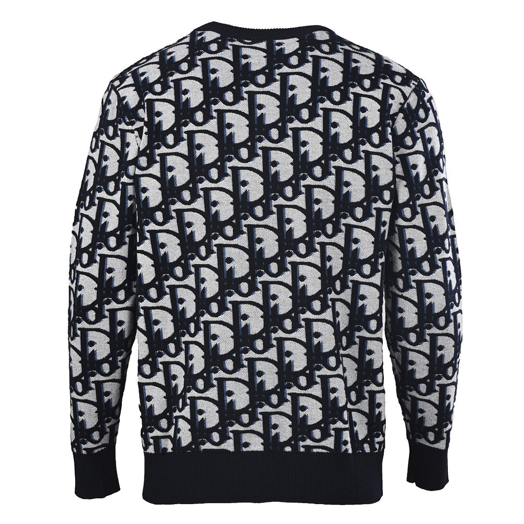 DIOR CD All-Over Logo Jacquard Knit Sweater in Cotton-Wool Blend (Two Colors)