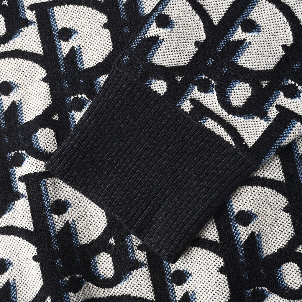 DIOR CD All-Over Logo Jacquard Knit Sweater in Cotton-Wool Blend (Two Colors)