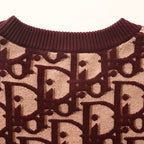 Dior Oblique All-Over Jacquard Knit Crew-Neck Sweater in Bordeaux & Blush