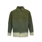 Gucci Olive Bleach-Fade Denim Chore Coat with Snap Closure
