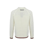 Gucci Ivory Open-Knit V-Neck Button Cardigan with Stripe Trim