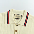 Gucci 2026 Web Stripe Knit Polo — Ivory | Made in Italy