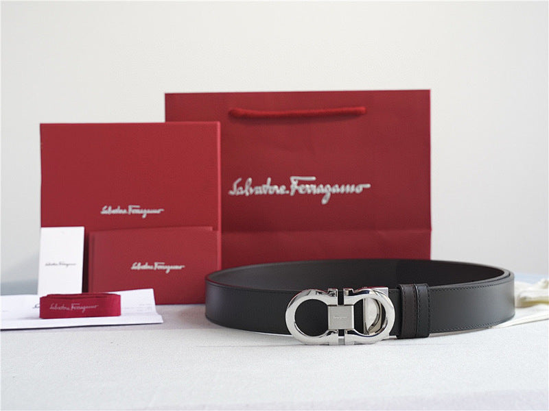 Ferragamo Gancini Leather Belt | Silver Buckle | Italian Luxury