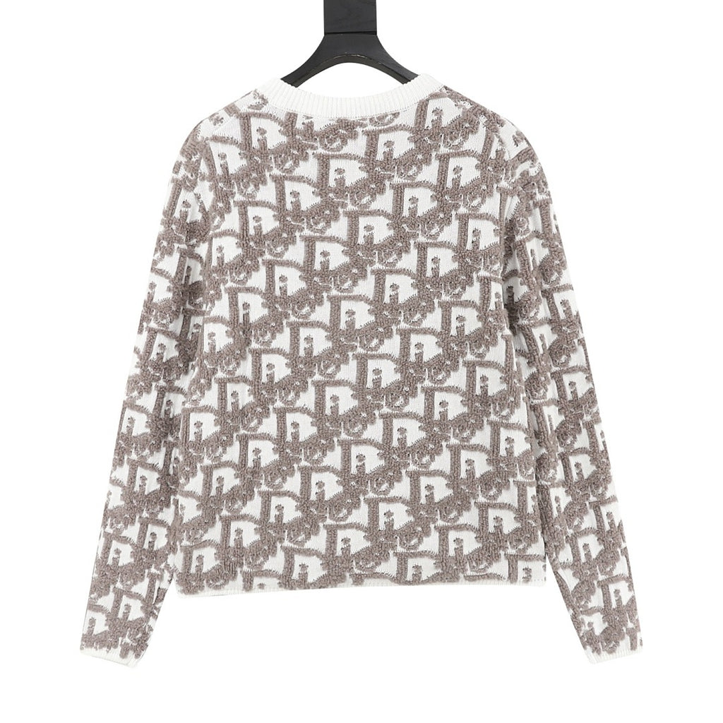 Dior White and Grey Oblique Zip-Up Cardigan
