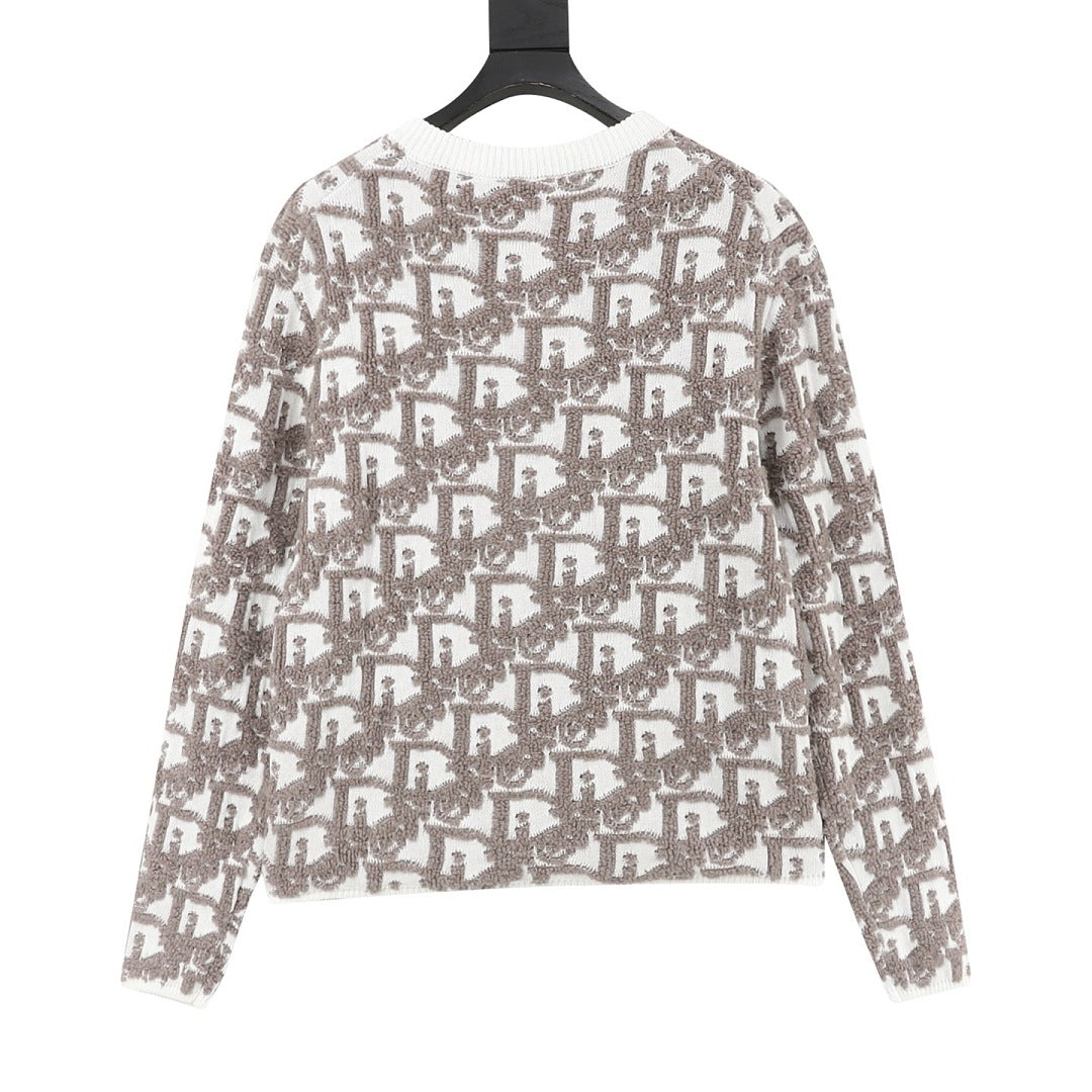 Dior White and Grey Oblique Zip-Up Cardigan