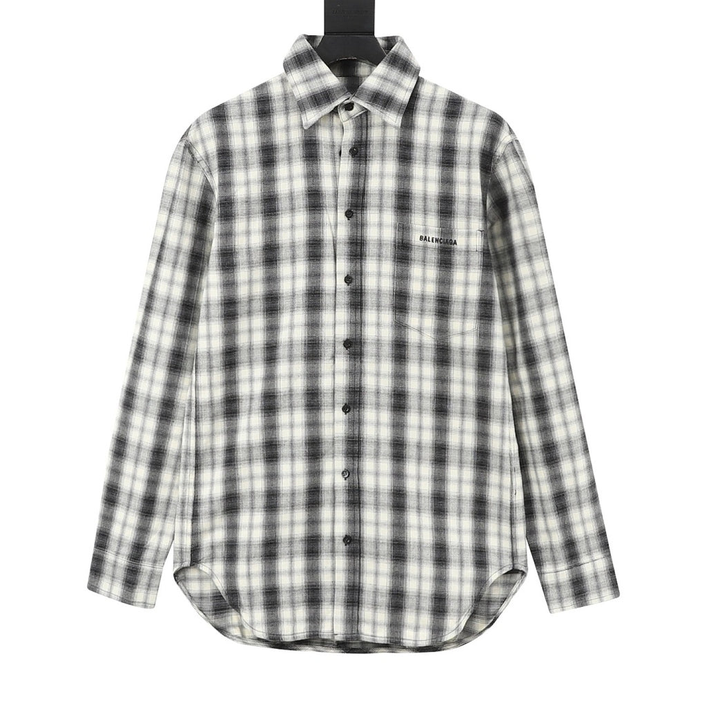 Balenciaga Black and White Plaid Button-Up Shirt