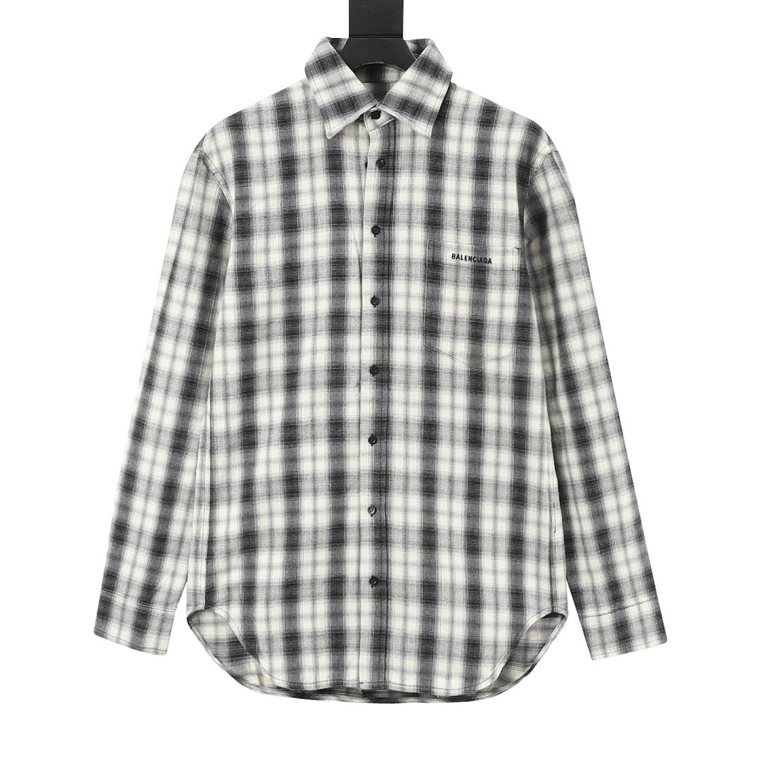 Balenciaga Black and White Plaid Button-Up Shirt