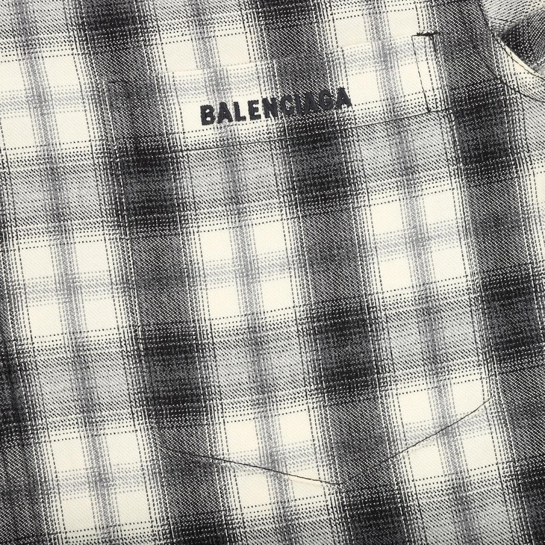 Balenciaga Black and White Plaid Button-Up Shirt
