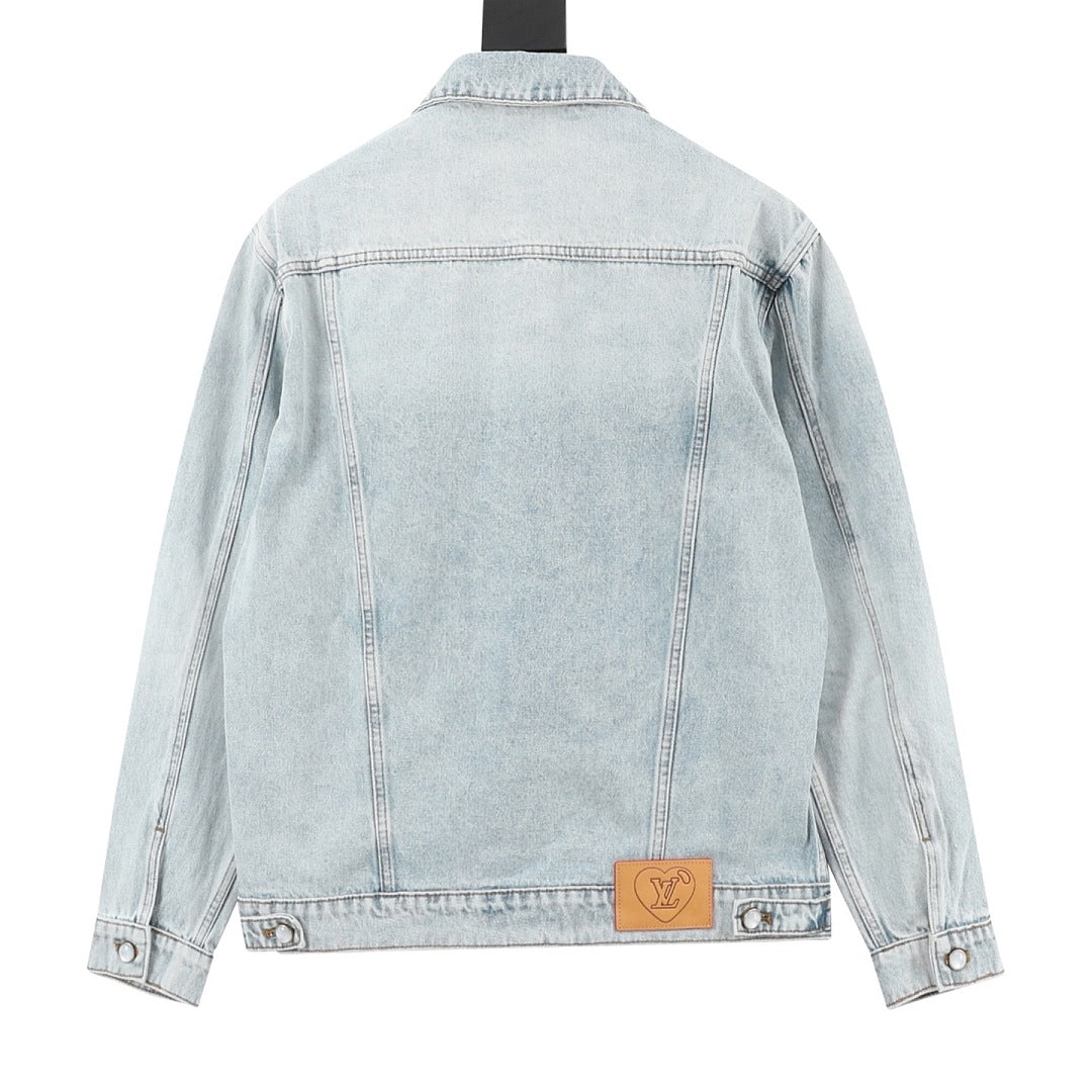 Louis Vuitton Light-Wash Denim Jacket with Patches