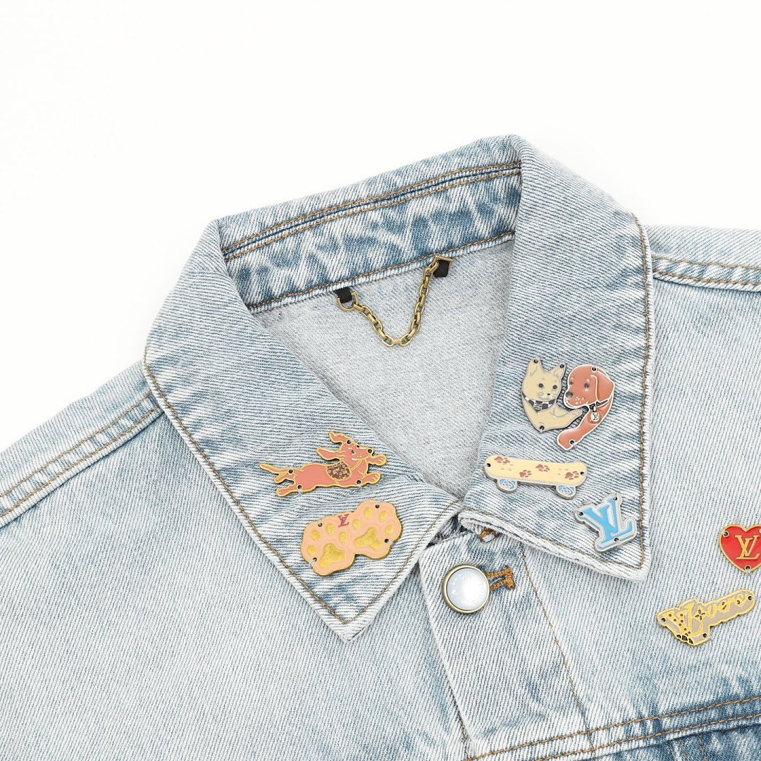 Louis Vuitton Light-Wash Denim Jacket with Patches