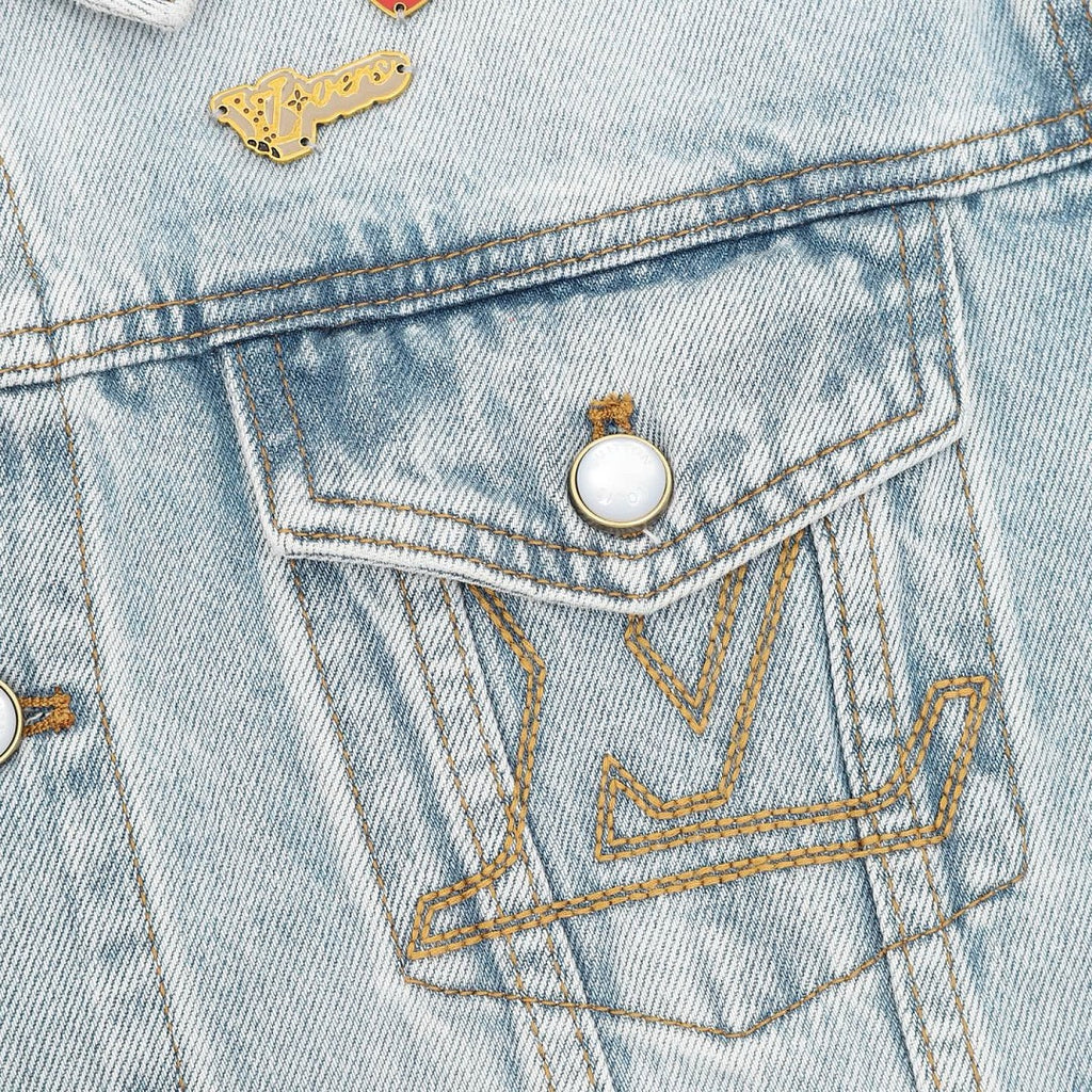 Louis Vuitton Light-Wash Denim Jacket with Patches