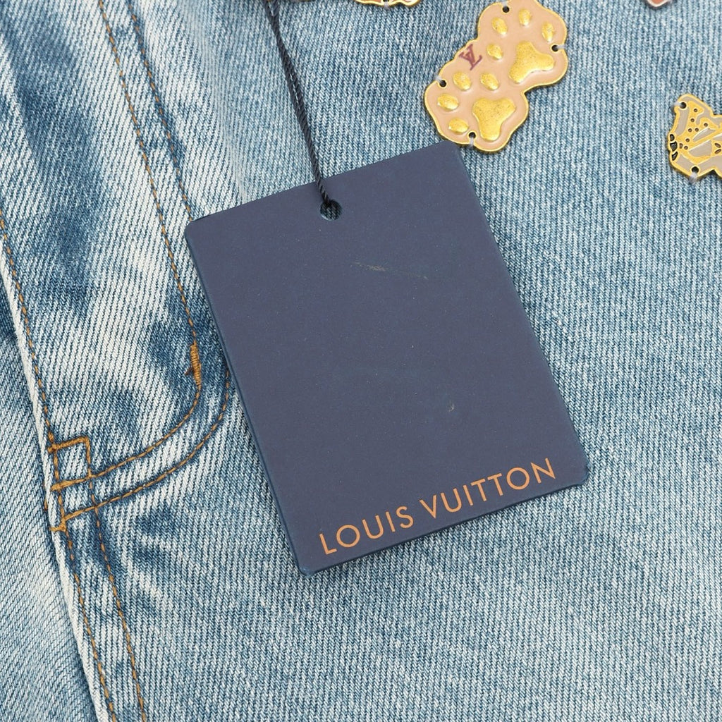 Louis Vuitton Light-Wash Denim Jeans with Playful Embroidery