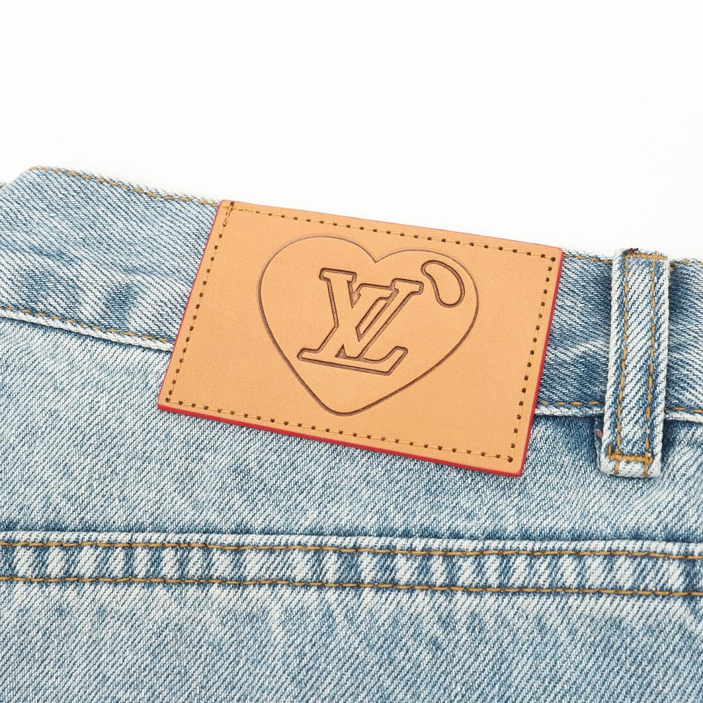Louis Vuitton Light-Wash Denim Jeans with Playful Embroidery