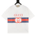 Gucci Blue and Red Stripe Short-Sleeve T-Shirt with Interlocking Logo Print