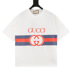 Gucci Blue and Red Stripe Short-Sleeve T-Shirt with Interlocking Logo Print