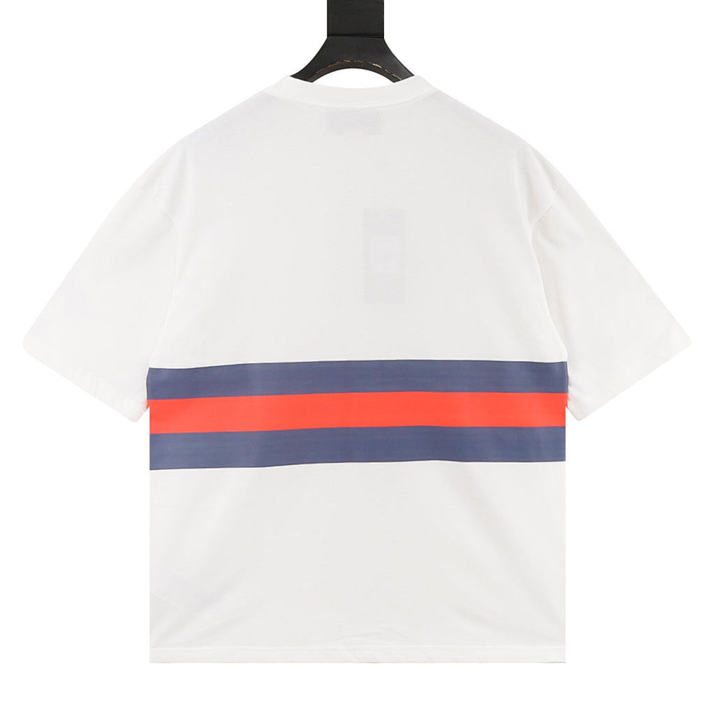 Gucci Blue and Red Stripe Short-Sleeve T-Shirt with Interlocking Logo Print
