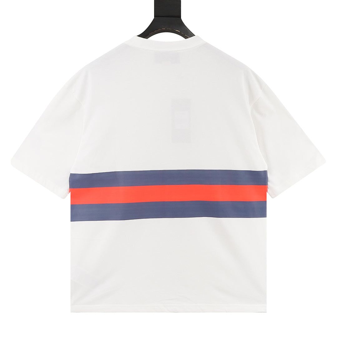 Gucci Blue and Red Stripe Short-Sleeve T-Shirt with Interlocking Logo Print
