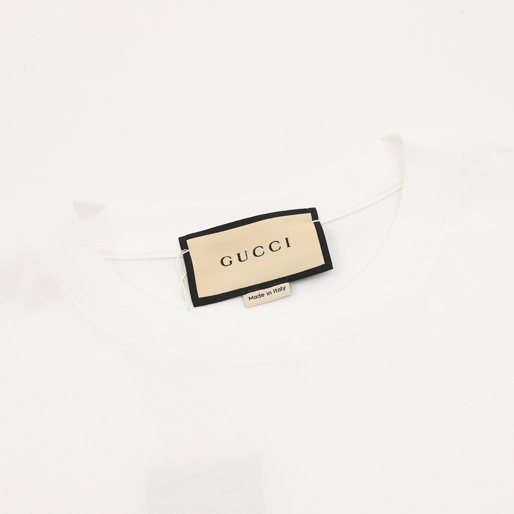 Gucci Blue and Red Stripe Short-Sleeve T-Shirt with Interlocking Logo Print