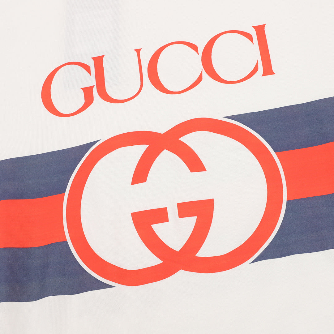 Gucci Blue and Red Stripe Short-Sleeve T-Shirt with Interlocking Logo Print