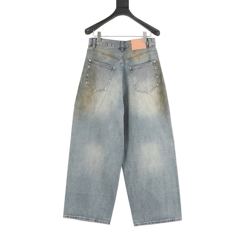 Acne Studios Rhinestone-Embellished Mud-Wash Denim Trousers