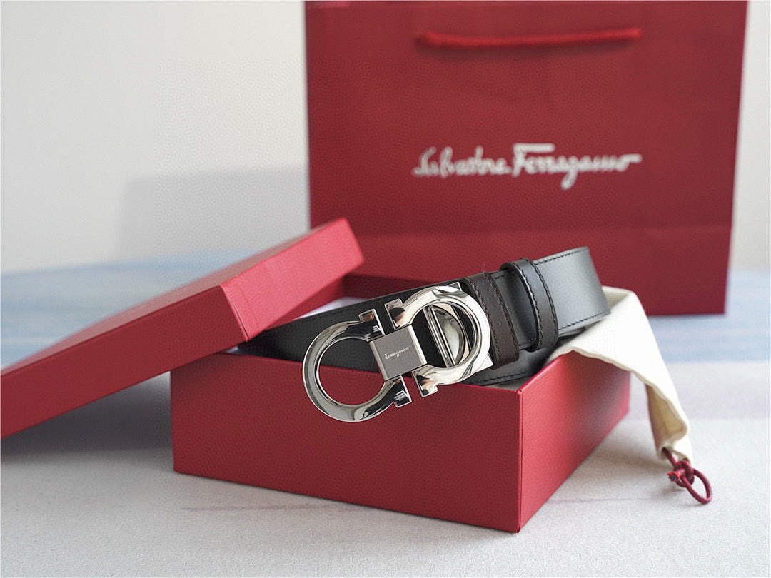 Ferragamo Gancini Leather Belt | Silver Buckle | Italian Luxury