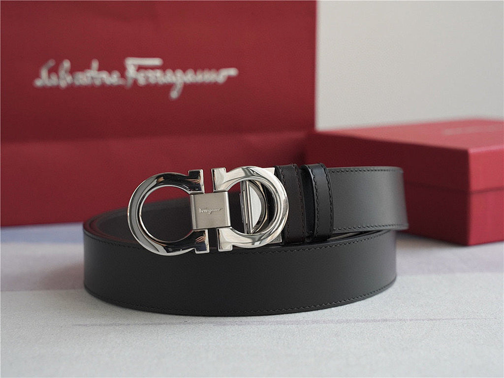 Ferragamo Gancini Leather Belt | Silver Buckle | Italian Luxury