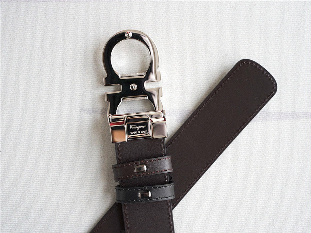 Ferragamo Gancini Leather Belt | Silver Buckle | Italian Luxury