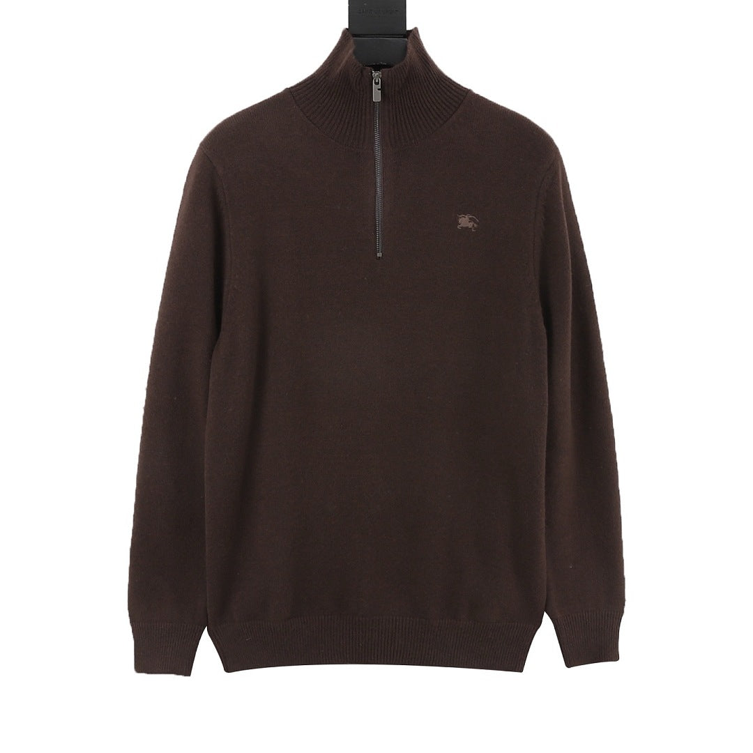 Burberry Dark Brown Half-Zip Cashmere Sweater