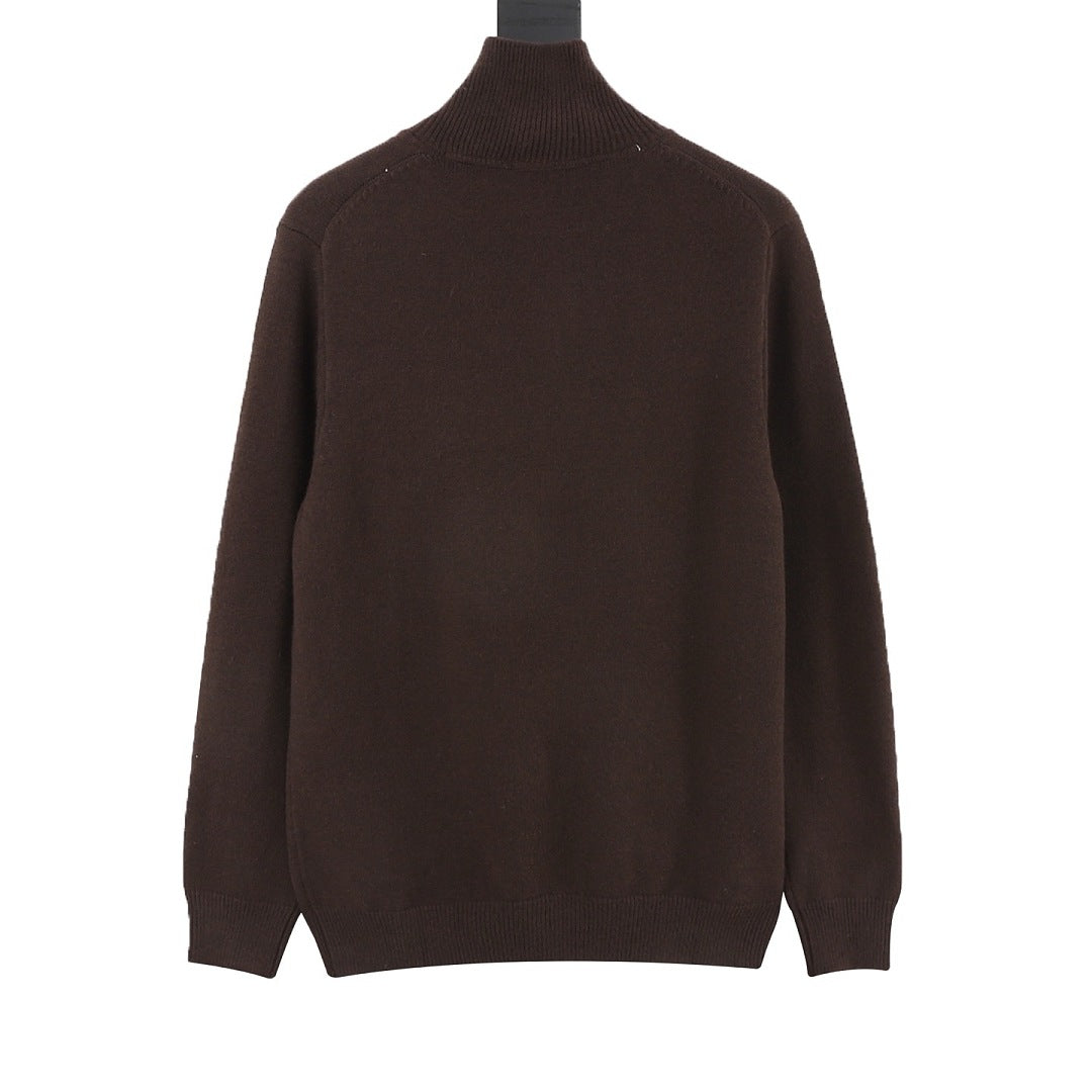 Burberry Dark Brown Half-Zip Cashmere Sweater