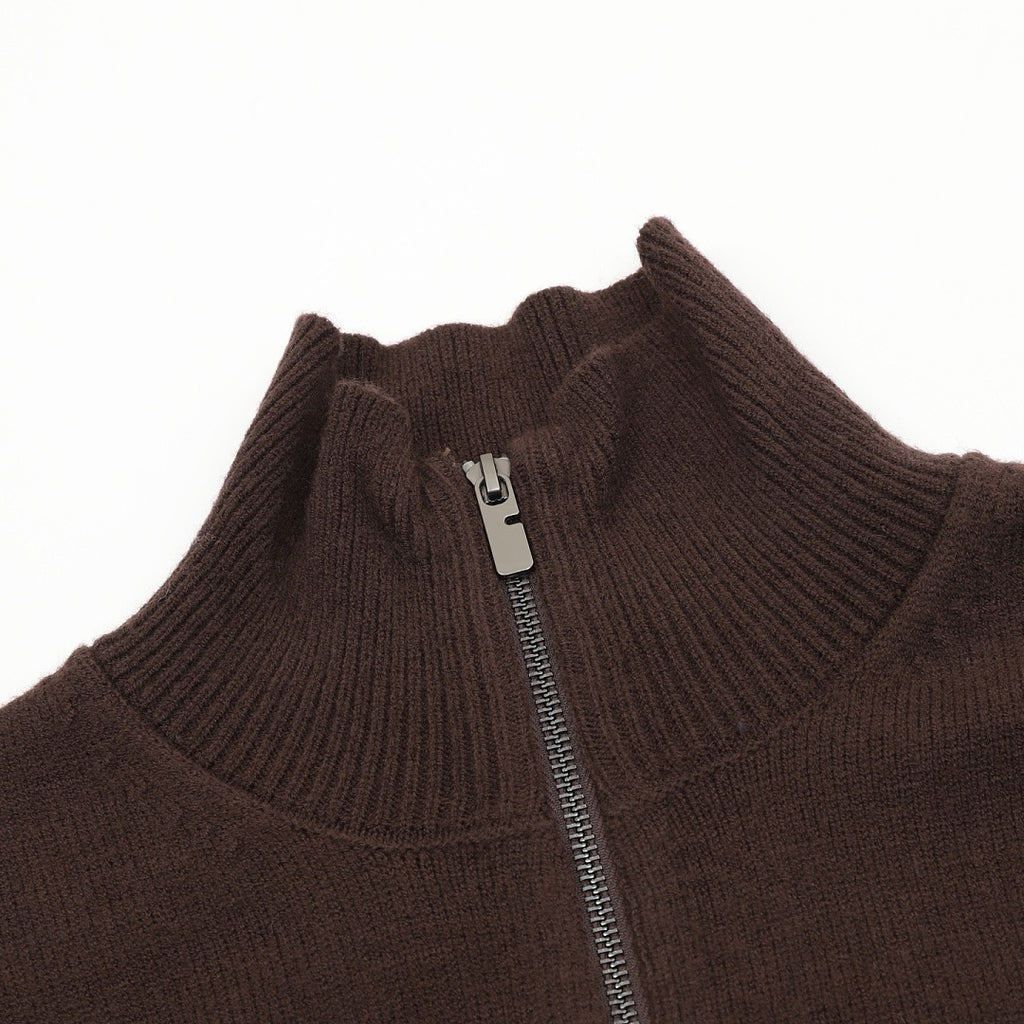 Burberry Dark Brown Half-Zip Cashmere Sweater