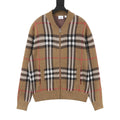 Burberry Camel Check Zip-Up Knit Cardigan