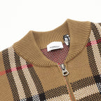 Burberry Camel Check Zip-Up Knit Cardigan