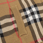Burberry Camel Check Zip-Up Knit Cardigan