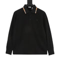 Burberry Black Check-Trim Long-Sleeve Polo Shirt