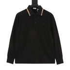 Burberry Black Check-Trim Long-Sleeve Polo Shirt