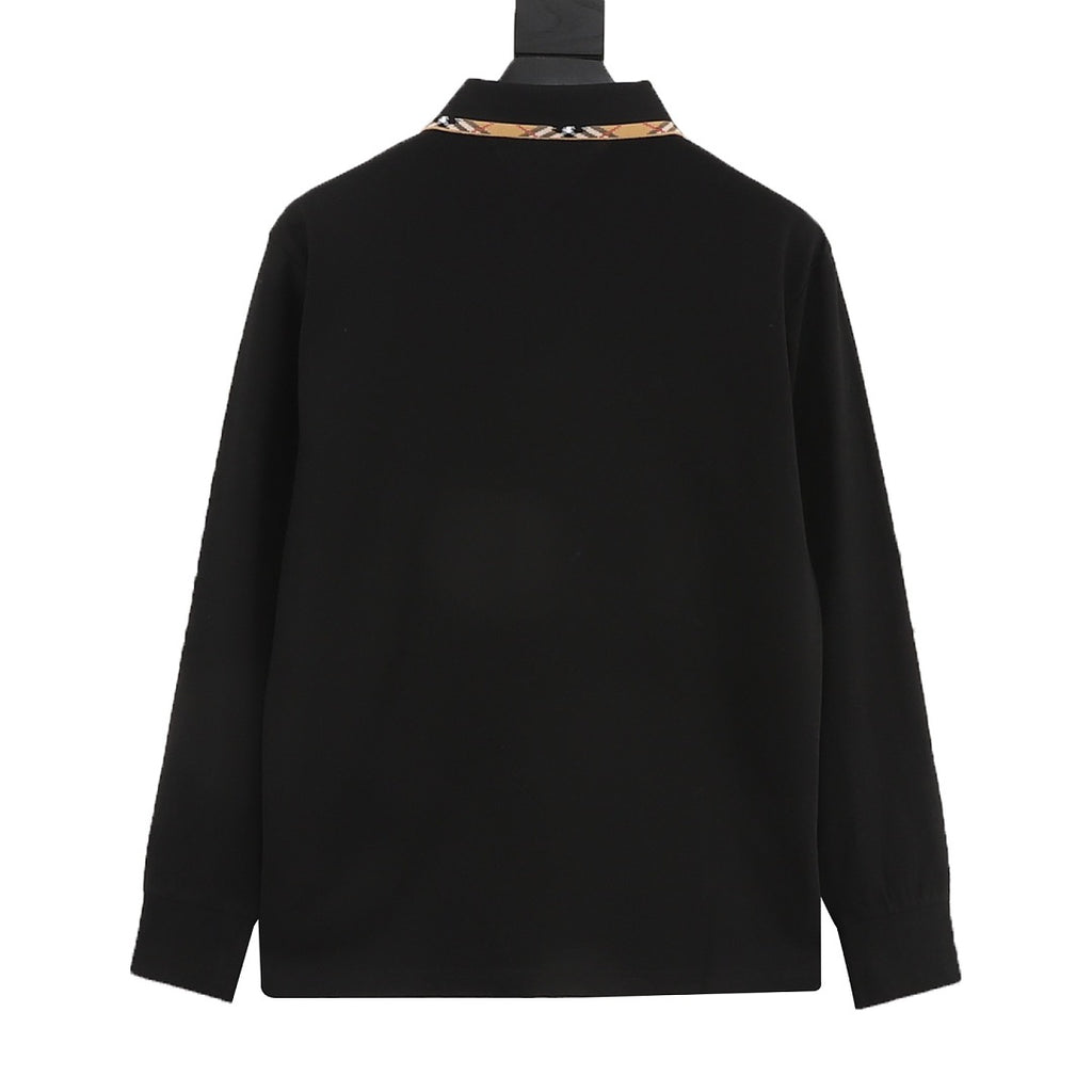 Burberry Black Check-Trim Long-Sleeve Polo Shirt