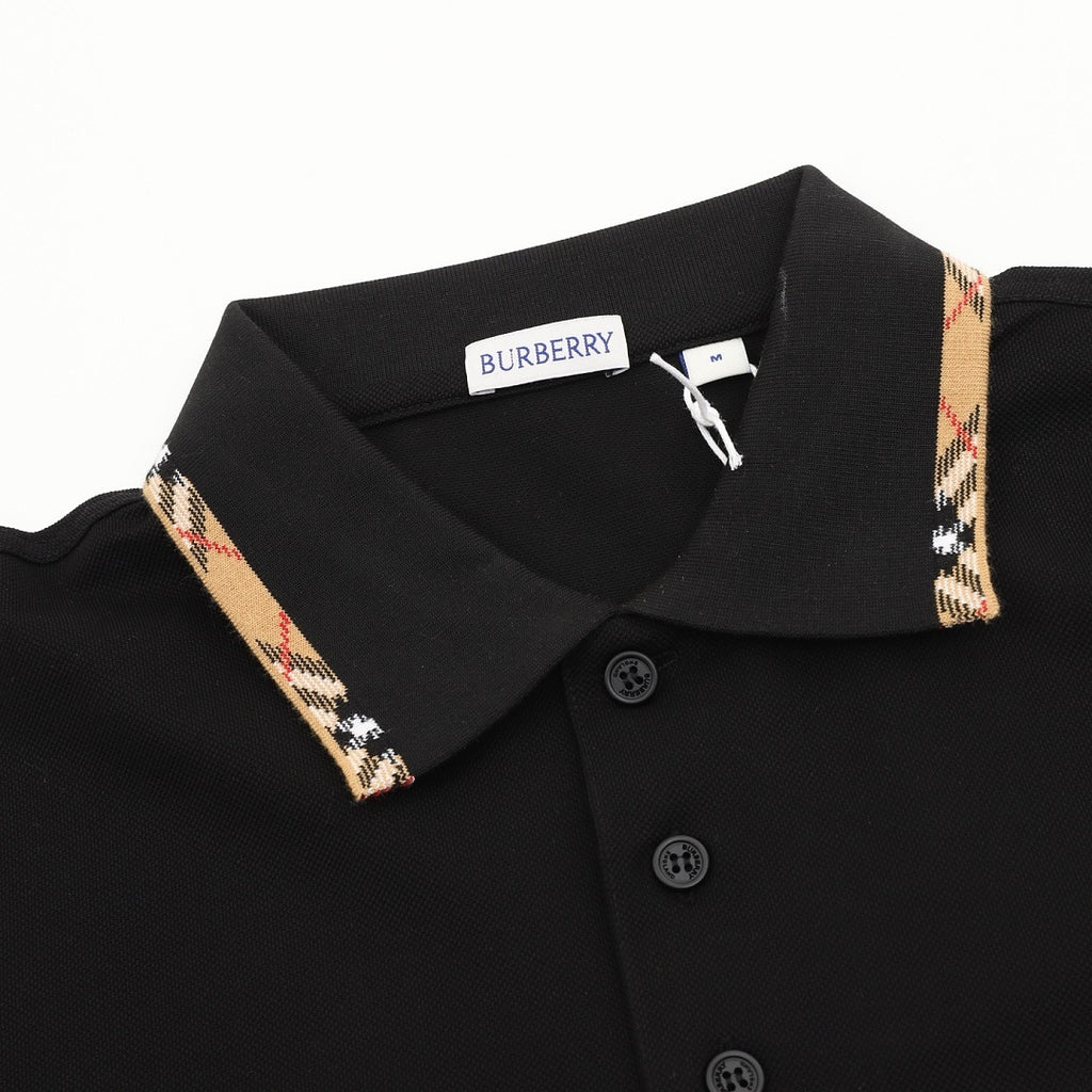 Burberry Black Check-Trim Long-Sleeve Polo Shirt