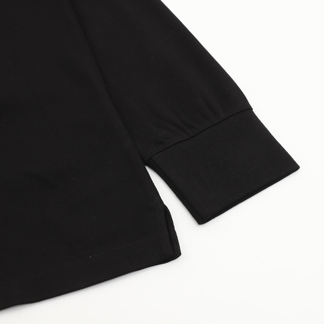 Burberry Black Check-Trim Long-Sleeve Polo Shirt