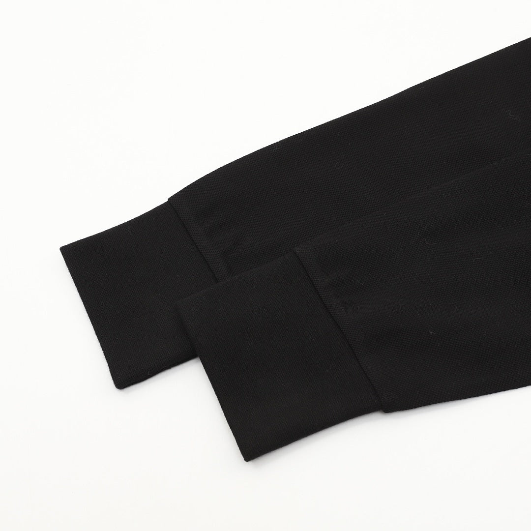 Burberry Black Check-Trim Long-Sleeve Polo Shirt