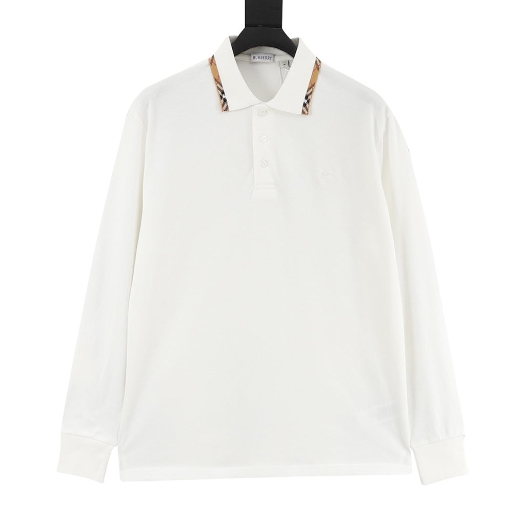 Burberry White Check-Trim Long-Sleeve Polo Shirt