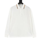 Burberry White Check-Trim Long-Sleeve Polo Shirt