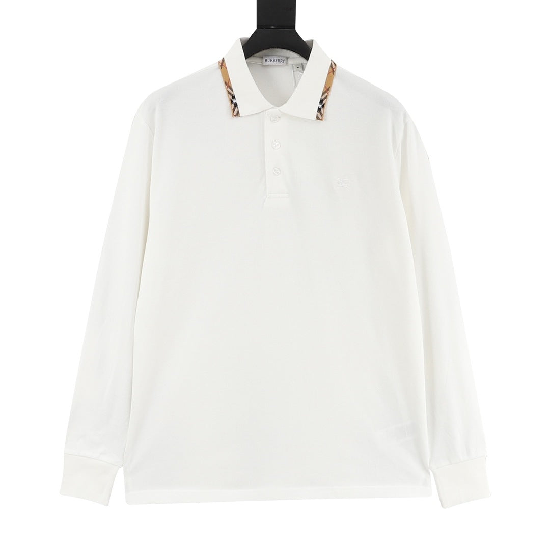 Burberry White Check-Trim Long-Sleeve Polo Shirt
