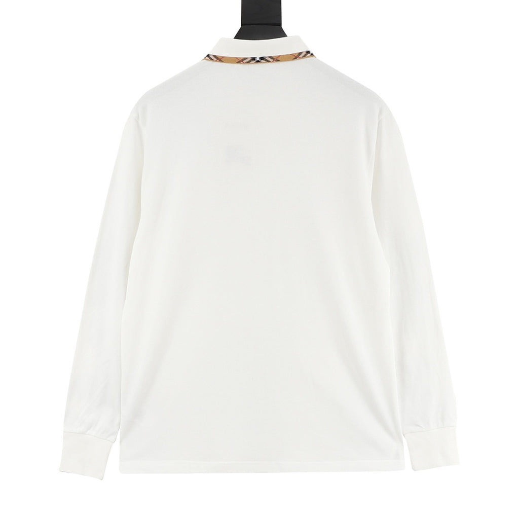 Burberry White Check-Trim Long-Sleeve Polo Shirt