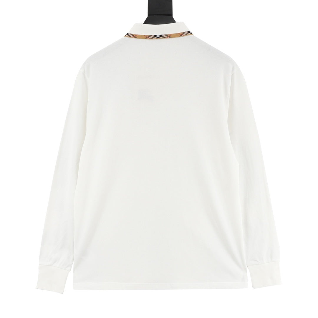 Burberry White Check-Trim Long-Sleeve Polo Shirt