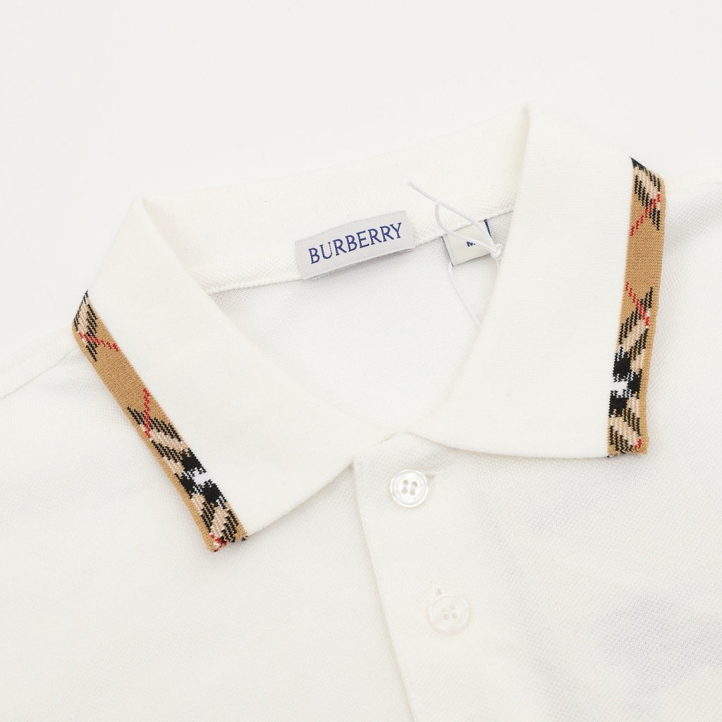 Burberry White Check-Trim Long-Sleeve Polo Shirt