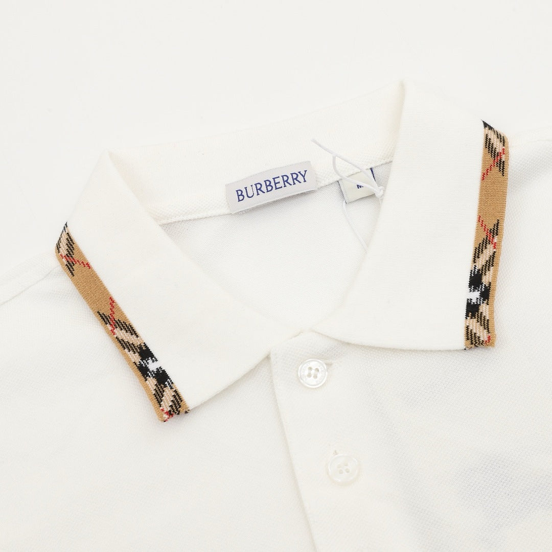 Burberry White Check-Trim Long-Sleeve Polo Shirt